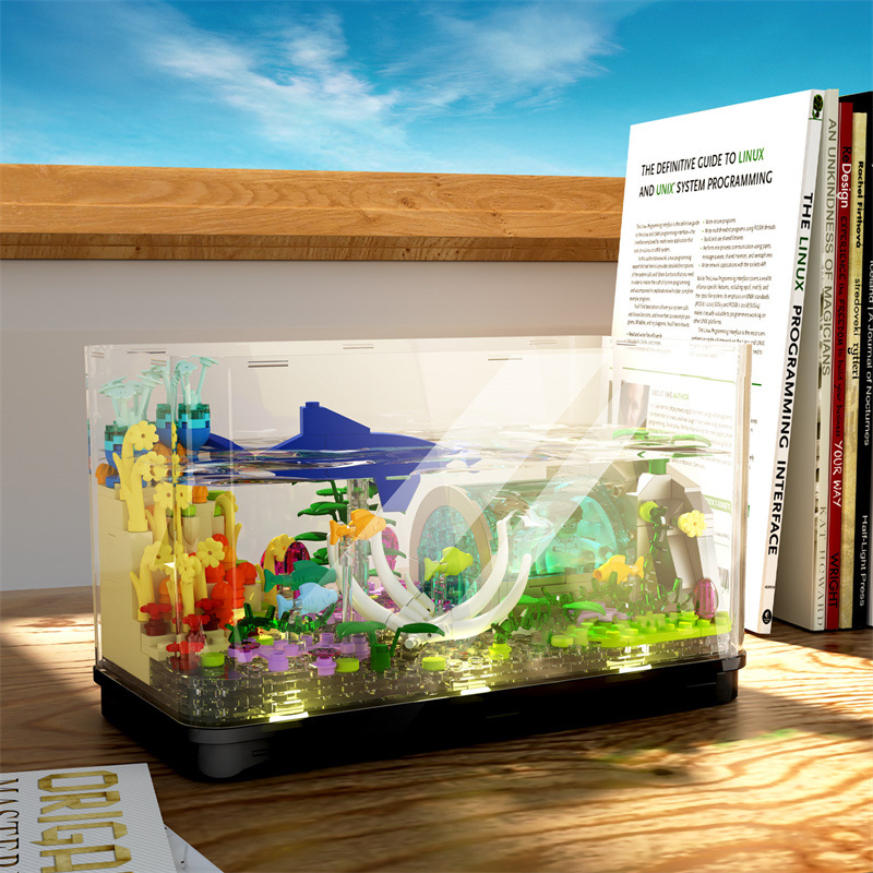 Creative building blocks fish tank assembled aquarium underwater…