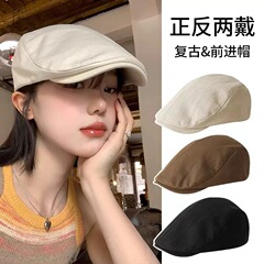 英伦风复古前进帽女春秋季百搭反戴贝雷帽时尚大头围显脸小帽子潮