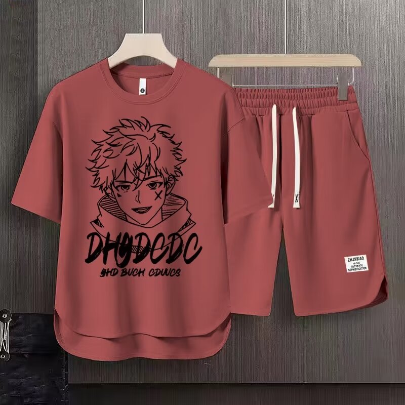 Ensemble t-shirt et short gaufre homme tenue été décontractée_voghion.com