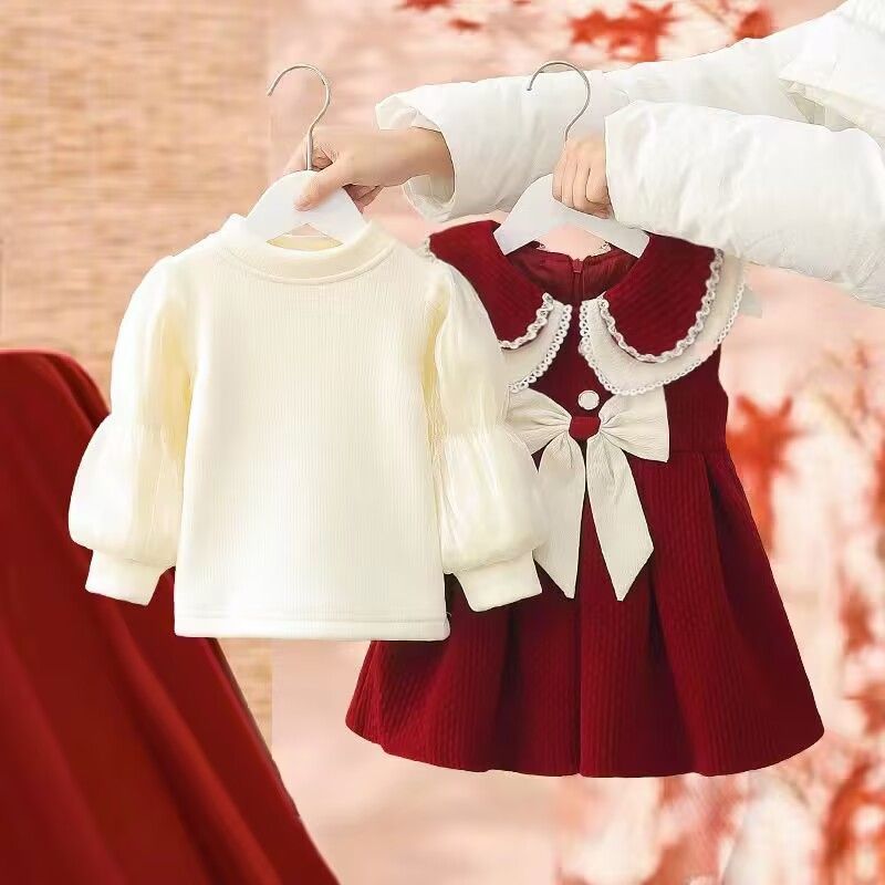女童连衣裙两件套秋冬季2025新款洋气宝宝周岁礼服保暖加绒公主裙|undefined