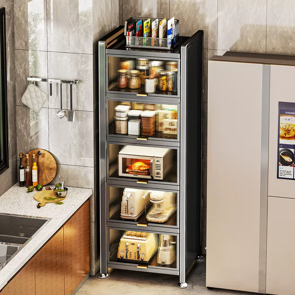 Kitchen storage cabinet, sideboard, multifunctional floor-standing shelf, household pot and bowl multi-layer dustproof storage rack, cabinet