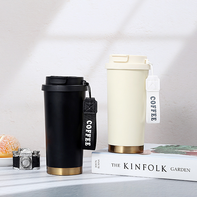 铃兰花咖啡保温杯双饮带吸管便携刻字随行杯商务礼品水杯子水壶