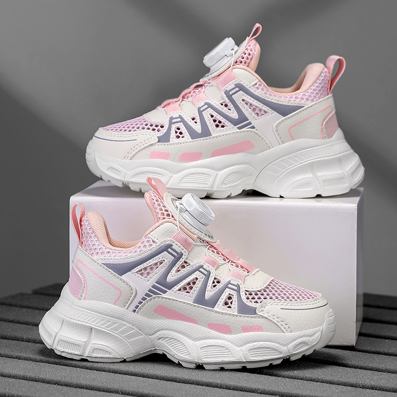 Calzado deportivo para niños nuevo estilo transpirable niña verano niños perilla malla simple zapatos de malla niña zapatos blancos zapatos deportivos