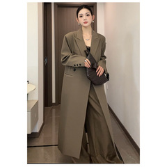 加长款春秋西服2025长款西装外套女新款大衣高级感胖MM显瘦外套