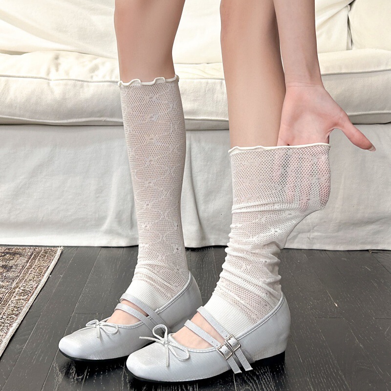 Summer Sock Covers, Footless Stacked Socks, Women's Long Socks, Thin Leg Warmers, French Romantic Lace Calf Socks to Pair with Single Shoes