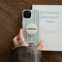 小眾ins藍白條紋適用iphone15Promax蘋果13/14手機殼12英文支架女