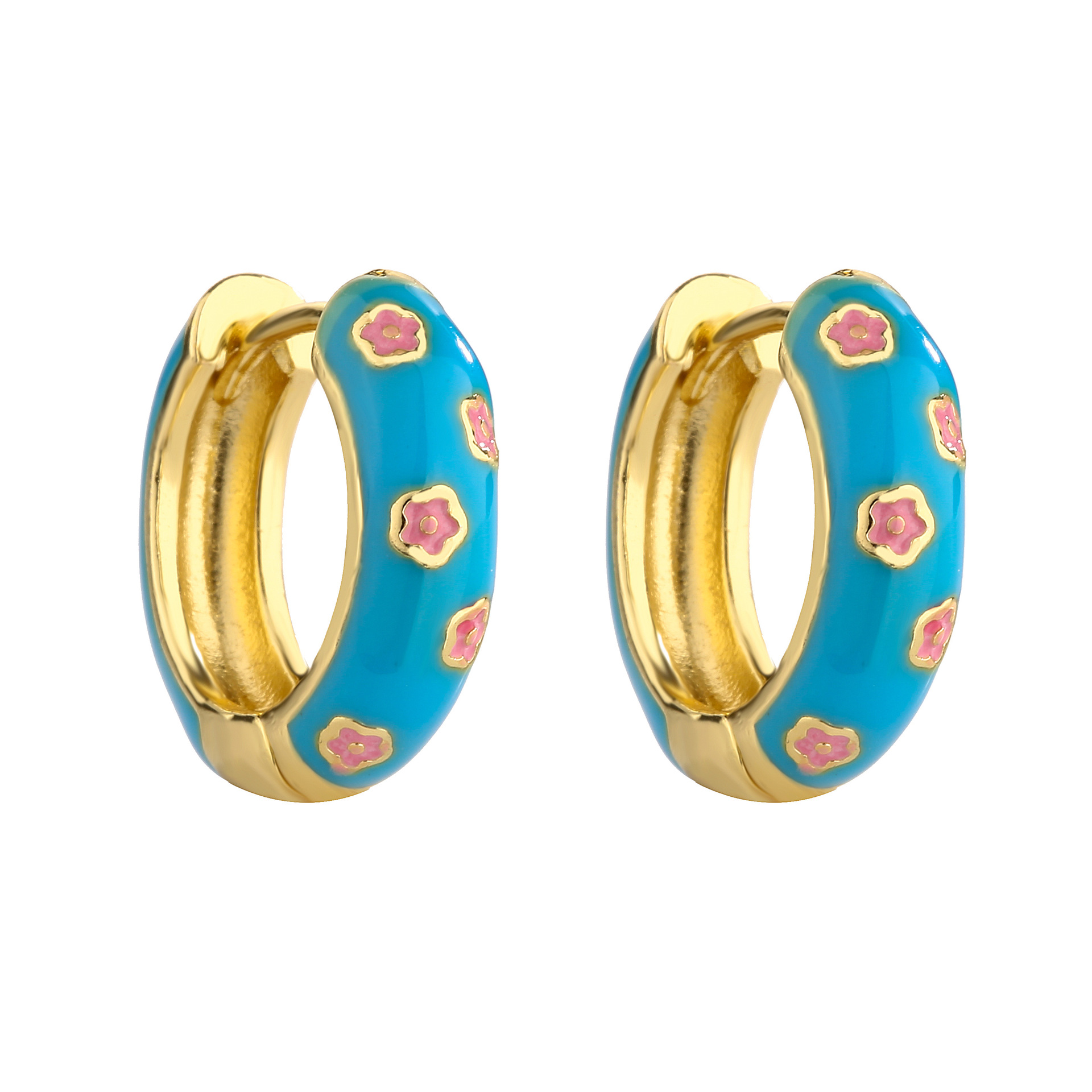 Colorful, Flower Pattern Colorful Flower Copper Sweet Enamel Hoop Earrings