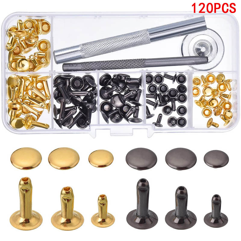 跨境现货120套双色3规格单面铆钉+工具套盒皮革牛仔撞钉柳钉铆扣