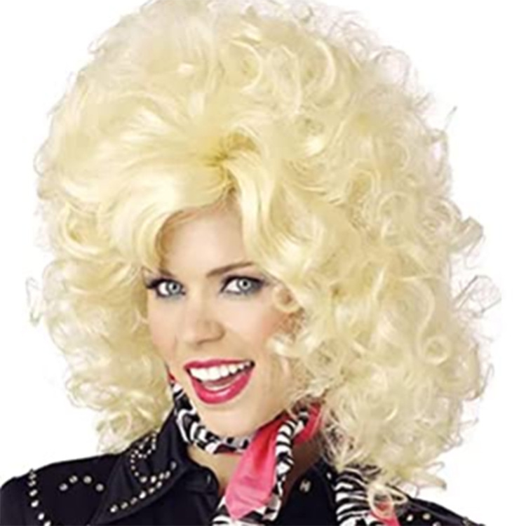 Wig Dolly Partonwig Halloween Female Golden Retro Holiday High Hat Long Curly Wig