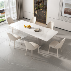 亞克力岩板伸縮餐桌奶油風純白家用小戶型現代簡約風餐桌長方形桌