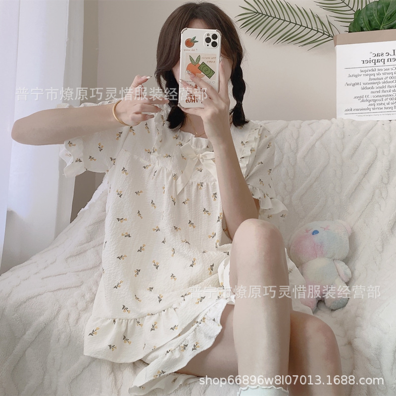 Princess Wind Pijamas verano 2024 nuevo estilo puro deseo de estilo medio largo in-hinge pijama ropa doméstica mujer