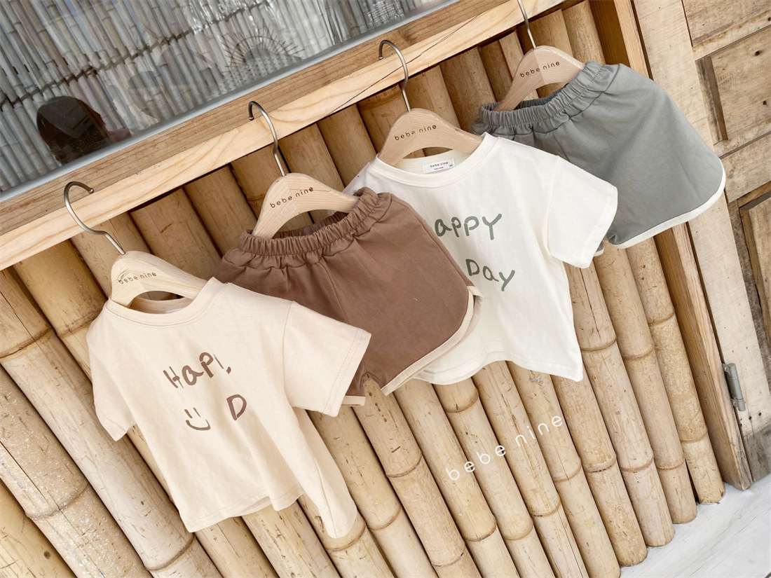 [SMS] ropa de verano para bebés 2022 ropa de verano nueva impresión de letras para niños juego de colores contrastantes ropa de verano para bebés
