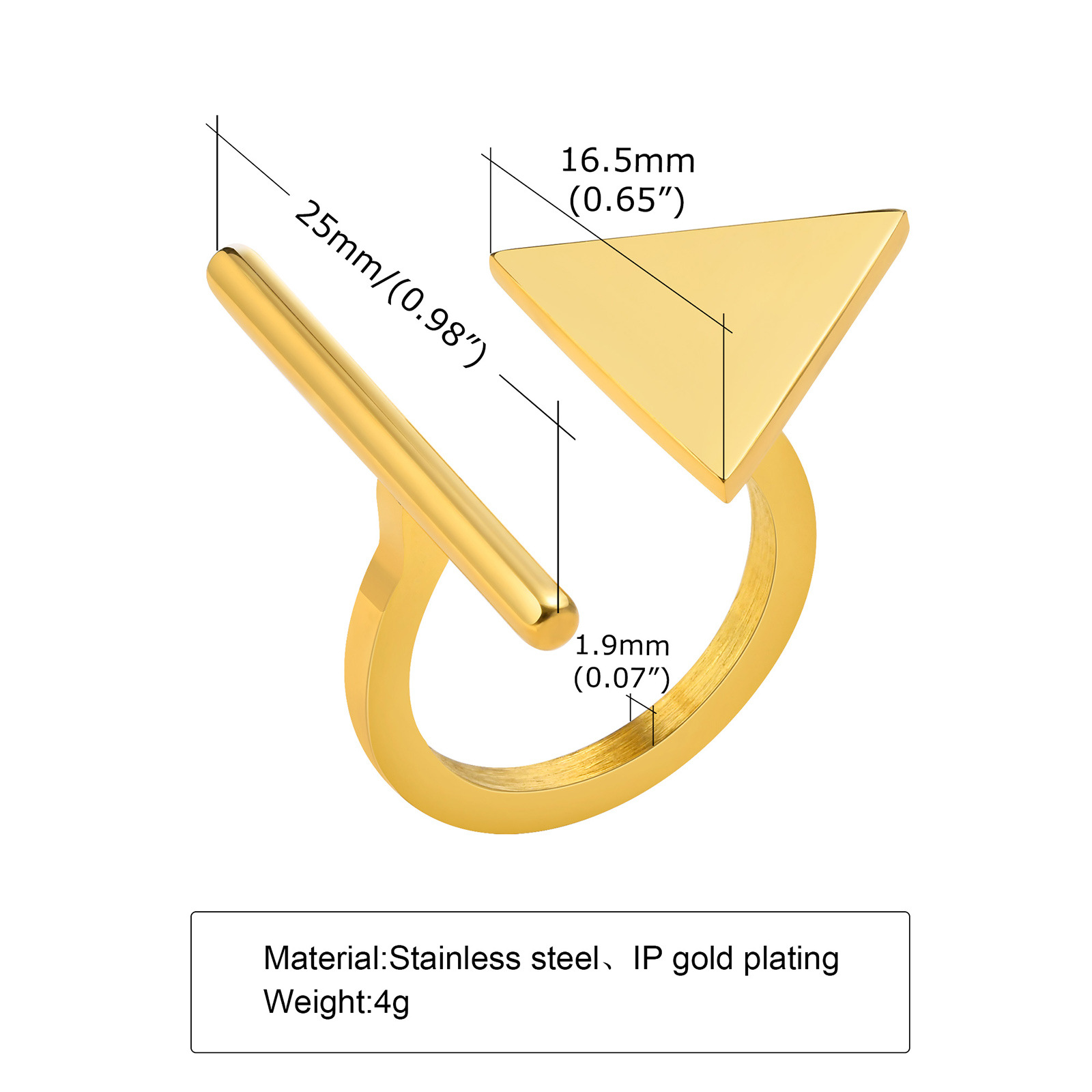 Simple Style Triangle Titanium Steel Gold Plated Open Ring