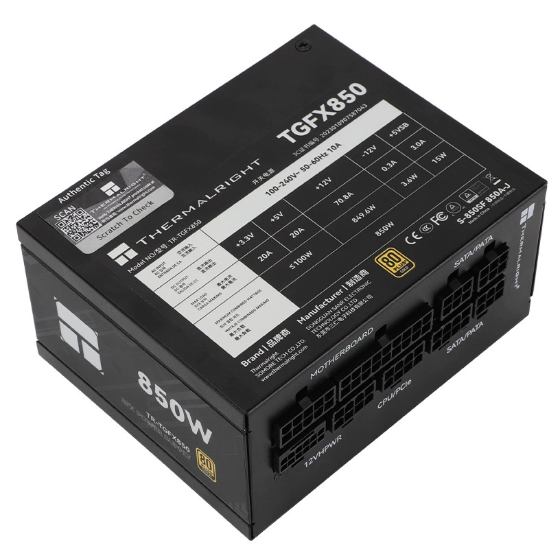 Блок питания Thermaltake TGFX850 ATX3.0, сертификация Gold, полностью модульный, тисненые кабели, для настольного корпуса, номинальная мощность 850W