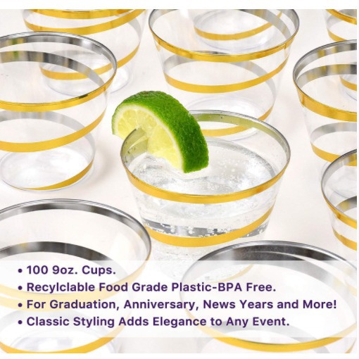 9oz oro patrón espiral plástico vino desechable taza comida occidental bebida aire PS Copa