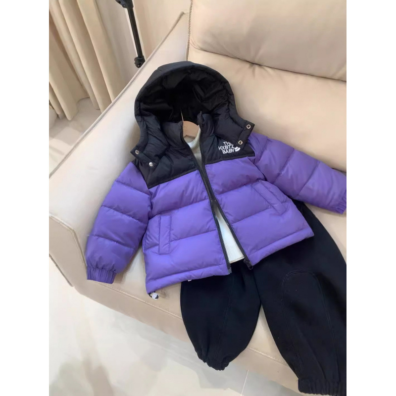 童装2024秋冬新款儿童服中大童加厚拼色连帽男女宝宝服潮