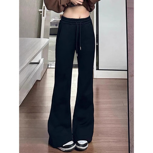 Pear-Shaped Figure Black Casual Sweater Women's Autumn plus size chubby girl High Waist Stretch Hip-Covering Slim Sports Pants