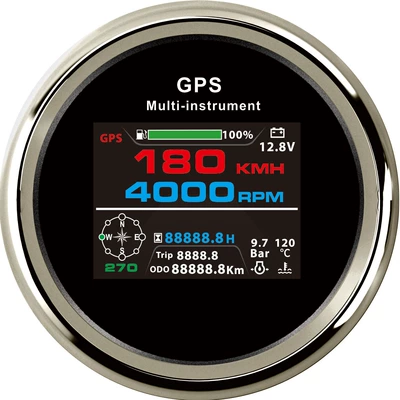 85mm color screen 10-in-1 multifunctional automobile instrument - silver-edge-black-background