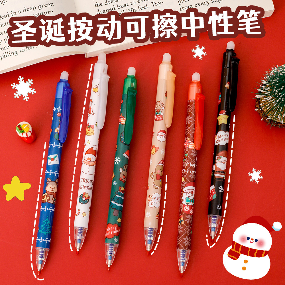ins christmas press erasable pen student good-looking christmas stationery gift bullet press sponge wipe pen