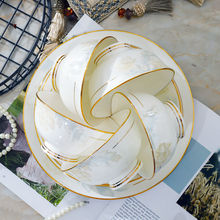 景德镇高档金边陶瓷家用餐具中式防烫高脚碗吃饭碗高颜值组合套装