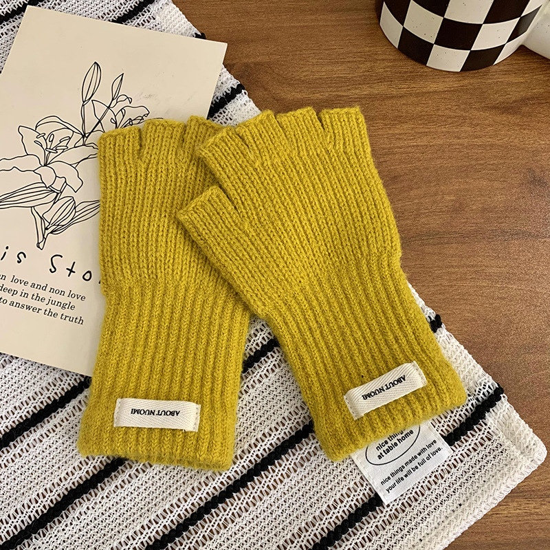 Guantes de medio dedo de invierno caliente nuevo estilo coreano de color sólido para estudiantes de escritura guantes de conducción guantes de lana de punto