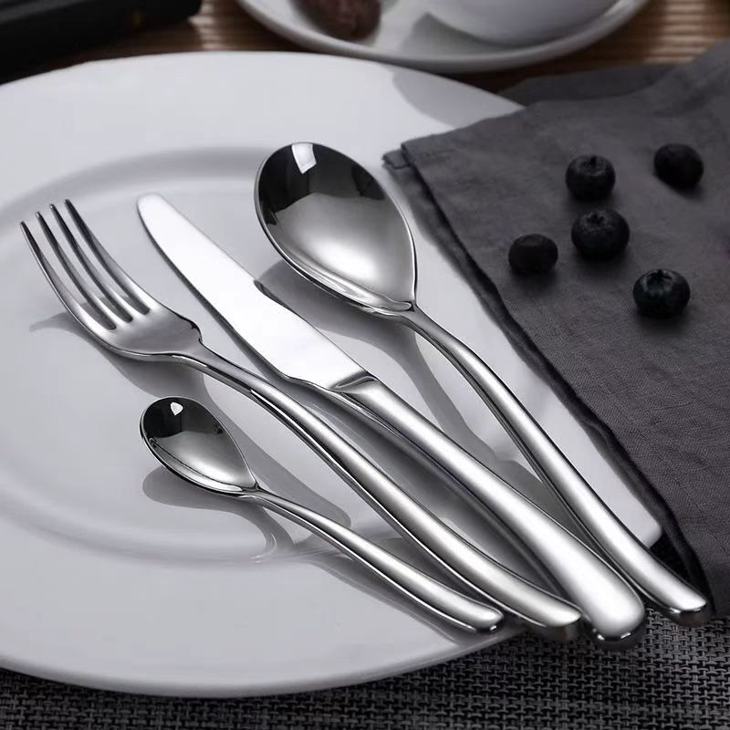 Western-Style Steak Knife and Fork Cutlery Set, 304 Stainless Steel, Household Steak Knife, Fork, and Spoon Three-Piece Set, French Style