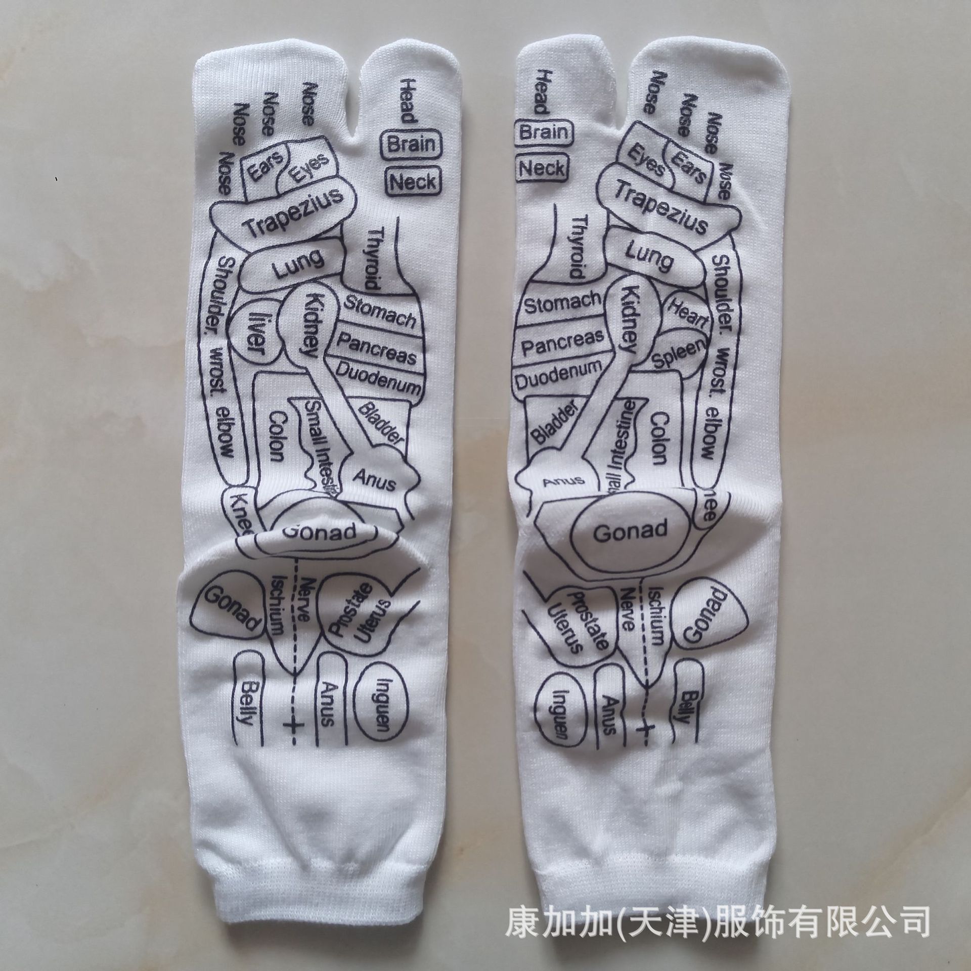 Fabricante inglés de cinco dedos calcetines de cinco dedos punto de acupuntura calcetines de masaje Diagrama de punto de acupuntura calcetines algodón blanco negro Comercio exterior transfronterizo comercio electrónico