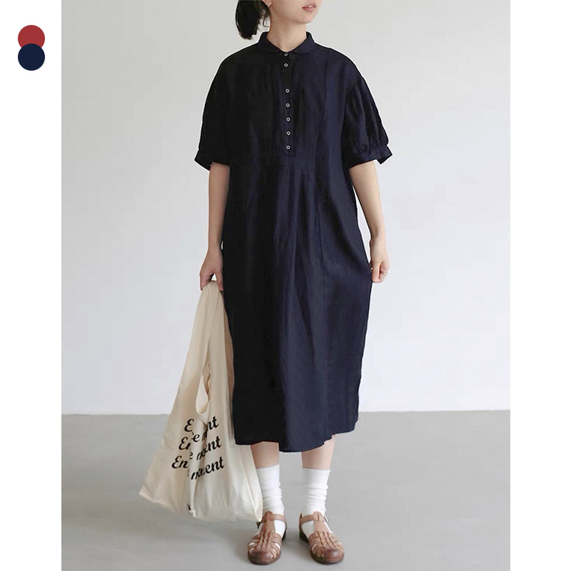 Suding Summer Lapel 다목적 통근 린넨 원피스 디자이너 연령 감소 슬리밍 리넨 원피스
