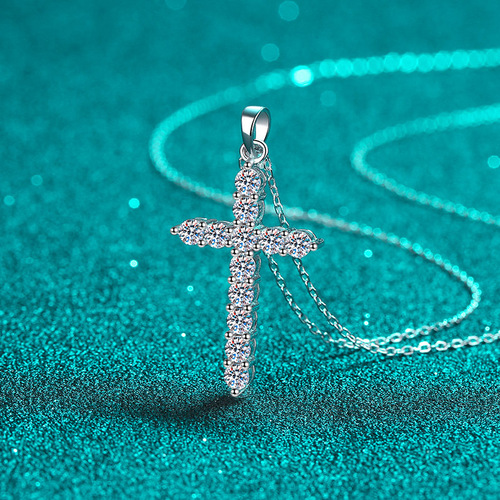 925 sterling silver necklace for women moissanite cross necklace pt950 gold plated clavicle chain manufacturer wholesale