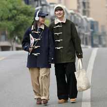 北界男装 美式潮牌2022冬季新款cityboy牛角扣毛呢大衣男加厚外套