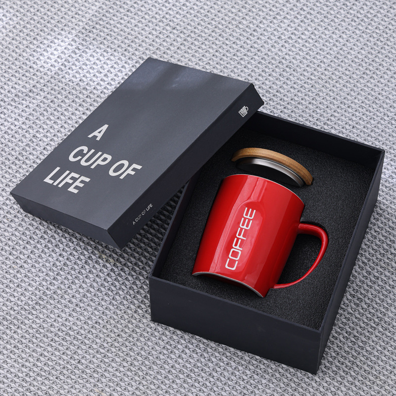 Tazas de cerámica talladas tazas de café tazas de agua tazas de acero inoxidable tazas de oficina cubiertas de bambú LOGO publicidad