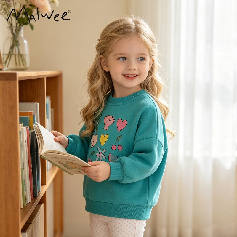 malwee girls' autumn children's clothing western style new European and American children's round neck shirt pullover casual top