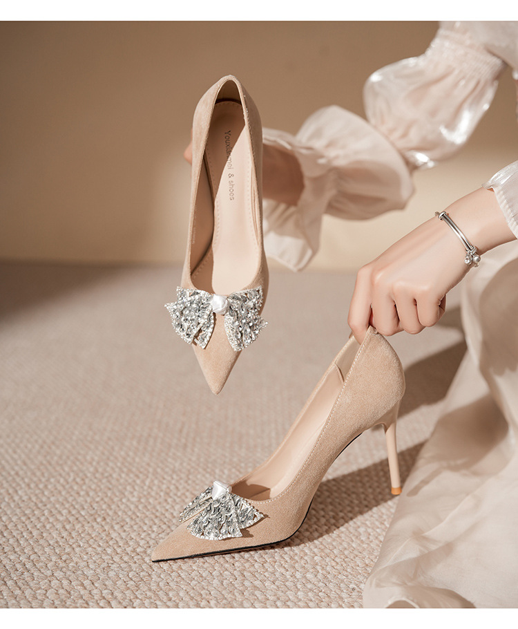 9888H-101 Wildleder-Schleifen-Strass-Schuhe – Hochzeitsschuhe, Alltagsschuhe, professionelle, vielseitige Schuhe für Arbeit, Bankett und festliche Anlässe_voghion.com