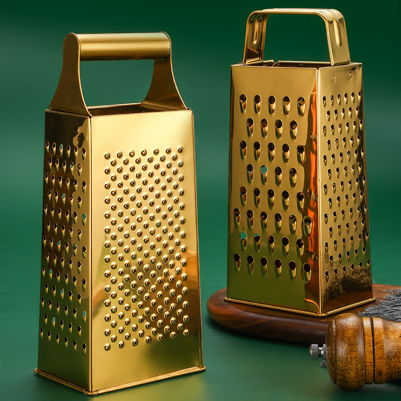 Rallador multifuncional de cuatro lados dorado de acero inoxidable, rallador de rodajas de jengibre de frutas y verduras para el hogar, rallador de queso