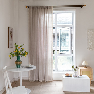 Cross-border bedroom set pole pocket stripe three-dimensional curtain gray white living room children's room Korean-style bay window curtain