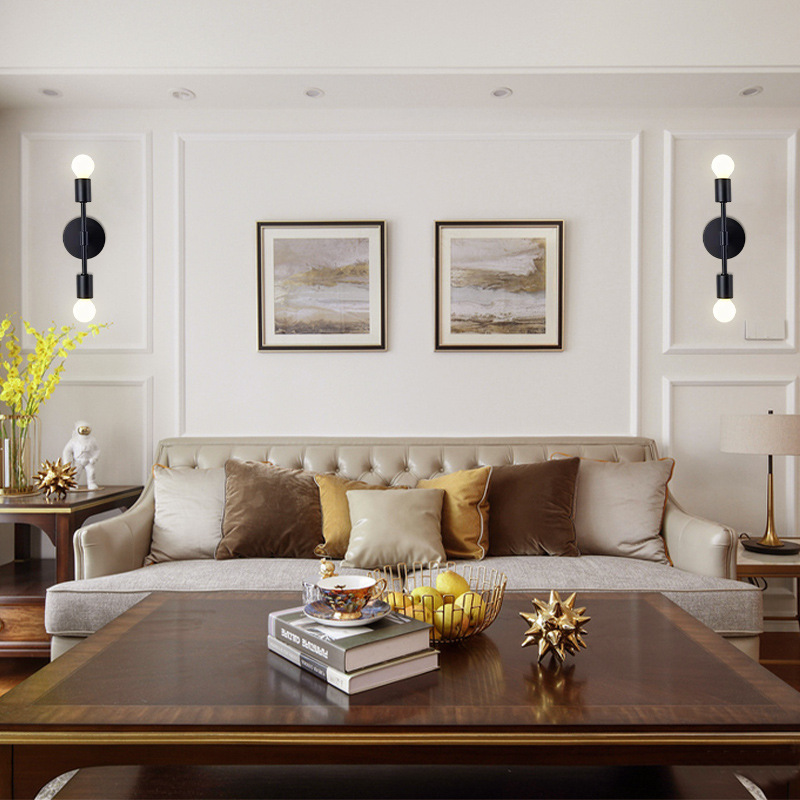 Lámpara de pared de hierro forjado de doble cabezal de estilo industrial estadounidense transfronterizo Lámpara de pared de fondo Lámpara de espejo Lámpara de noche de dormitorio Lámpara de pared de pasillo