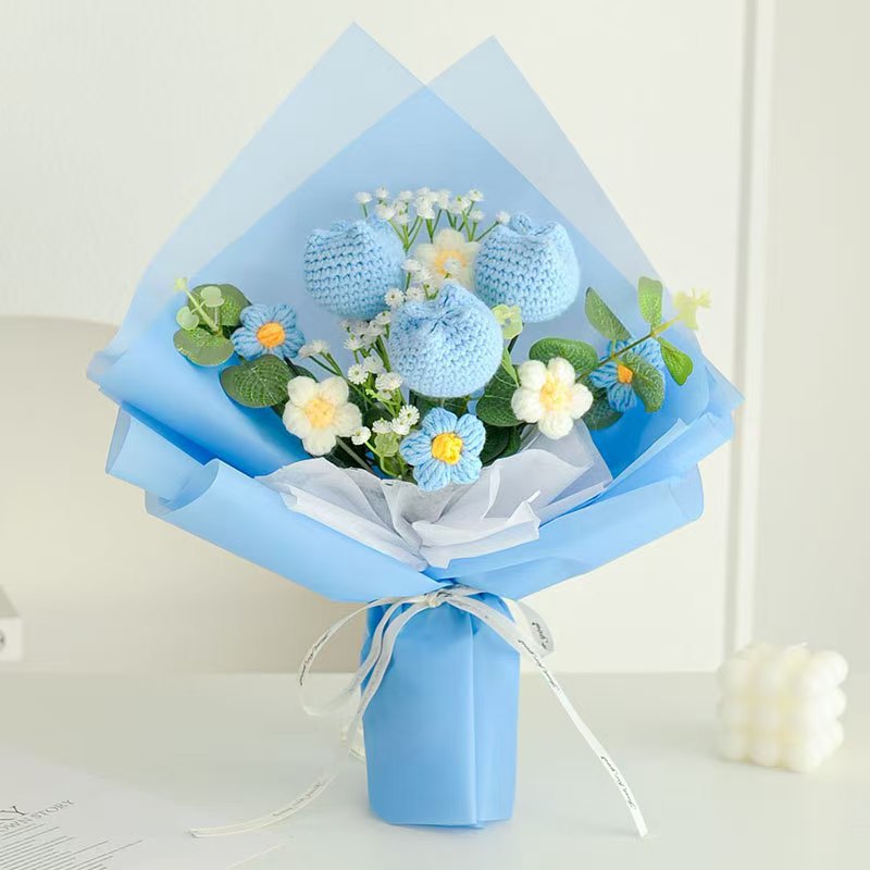 Amazon al por mayor buquete de lana hecha a mano trenzado imortalidad flor GeSan regalos de mano decoración simulación de San Valentín