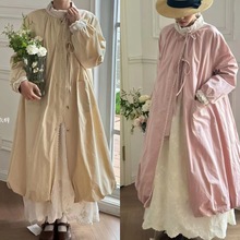 2025秋冬新款花边立领长袖宽松甜美减龄中长款风衣外套少女上衣