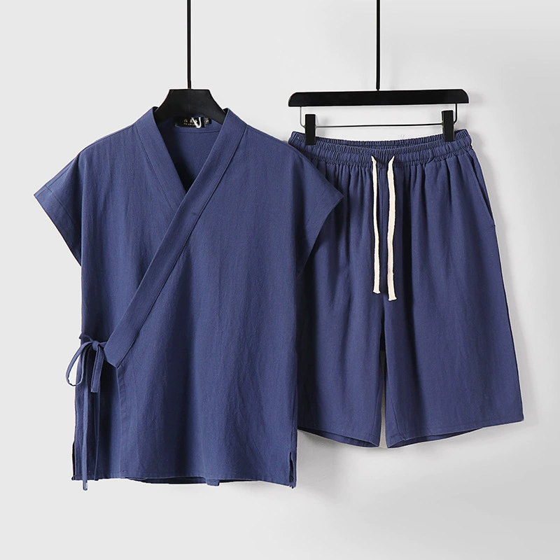 Дышащий китайский стиль, новый жилет в китайском стиле, мужской льняной костюм, мужские летние свободные брюки с короткими рукавами, хлопок и лен, комплект из двух предметов