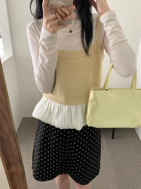 颂恩韩系百搭针织背心女早秋新款马卡龙色短款外搭叠穿针织衫上衣|undefined