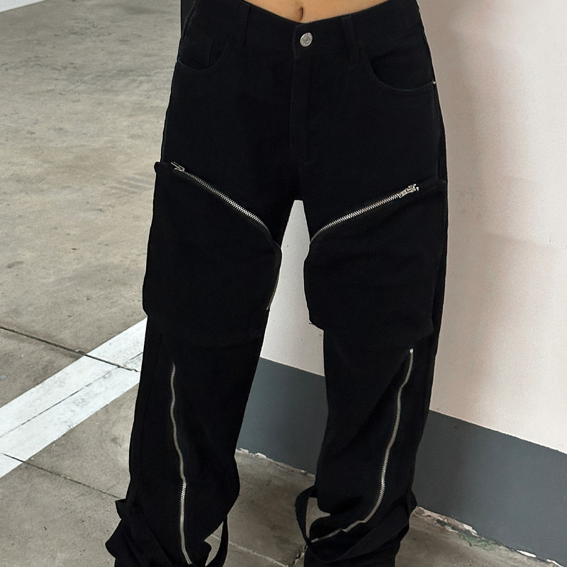 Hk1822 Women's High-Waisted Straight-Leg Jeans, Cotton Blend, Street Style Jeans