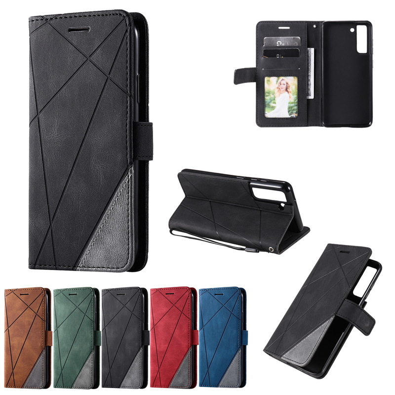 Suitable for Samsung S26Plus Skin-Feel Spliced Mobile Phone Leather Case S25Fe Prismatic Flip Cover Card Wallet Protective Case