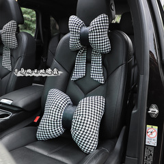 Car headrest, bow fashion houndstooth in-car neck pillow, creative all-season car lumbar support