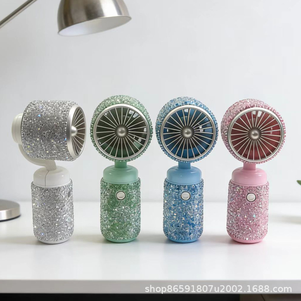 New Style Diamond-Encrusted Turbo Mini Fan, Simple and Fashionable, Popular Mini Portable USB Desktop Handheld Dual-Use