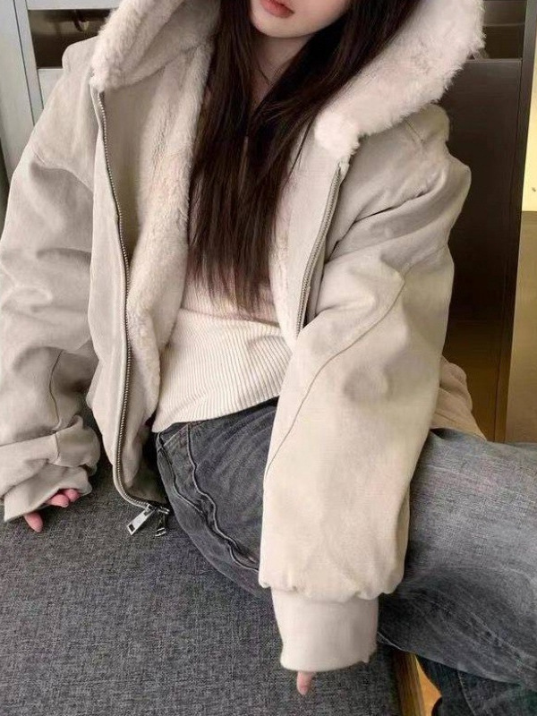 아메리칸 스타일 기모 두꺼운 모방 양고기 모피 코트 여자 겨울 2025 새로운 한국 스타일 루즈 레트로 따뜻한 코튼 패딩 재킷