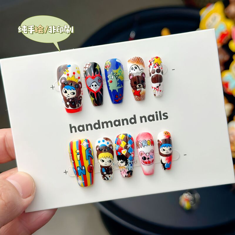 Bubble Mart Ono Heavy Industry Purely Hand-Painted Wearable Nails Purely Handmade Premium Personalized Cartoon Nail Art Wearable Nails