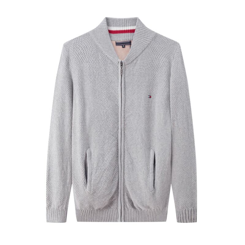 Cross-Border Foreign Trade Ommy Tommy Winter t Men's Sweater Zipper Cardigan Shawl Collar Men's Knitwear Pure Cotton