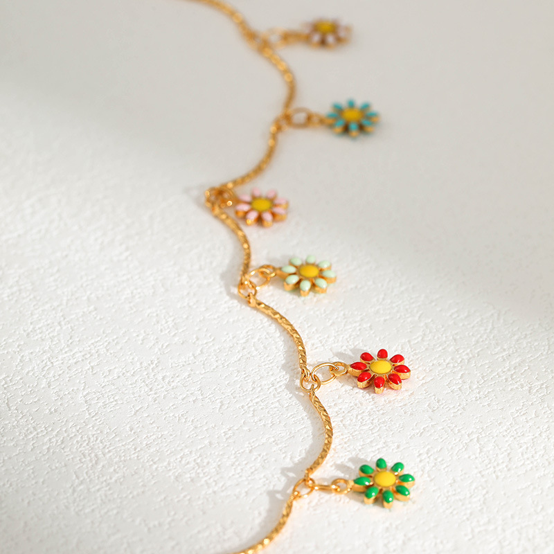 Enamel Design Alloy Copper 18K Gold Plated Enamel Flower Necklace