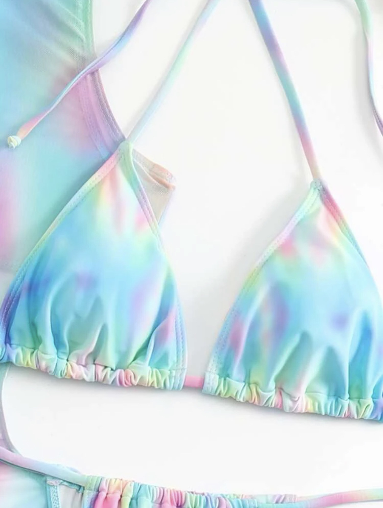 Driedelige bikini set met gradiënt print en mesh cover-up_voghion.com