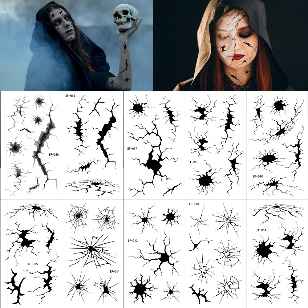 Tatuajes Faciales con Efecto Agrietado para Halloween de Papel de Transferencia de Agua, Impermeable